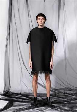 Unisex Midi Dress, Neoprene Black Tunic Dress for Men