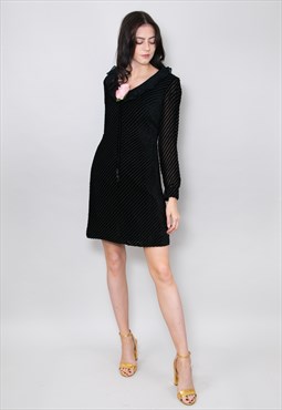 Blanes 60's Dress Ladies Vintage Black Velvet Long Sleeve