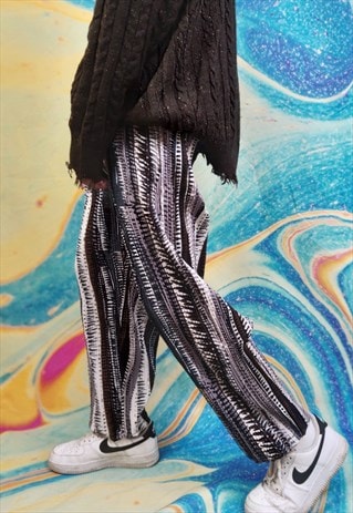 CONTRAST STRIPE JOGGERS THIN ABSTRACT PATTERN OVERALLS BROWN