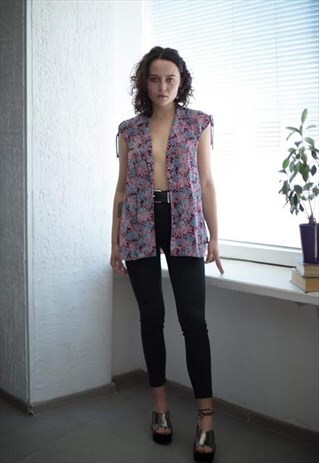 VINTAGE 90'S MULTI COLOUR FLOWER PATTERNED VEST