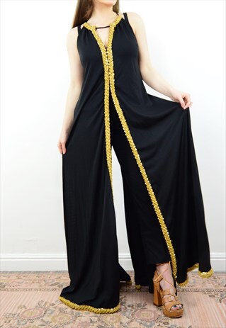 VINTAGE 70S AMAZING BLACK GOLD SEQUINNED DISCO MAXI TOP