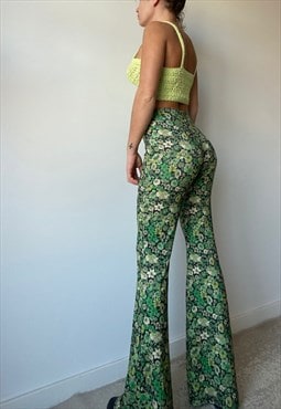 High Waisted Flare Floral Lycra Trousers