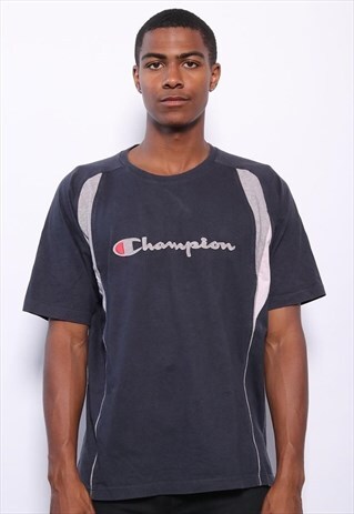 VINTAGE CHAMPION BIG LOGO SPELLOUT T-SHIRT NAVY BLUE