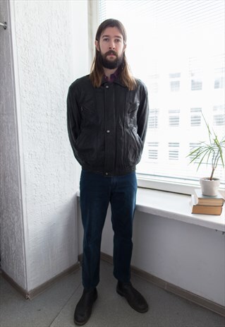 VINTAGE 80'S BLACK SOFT LEATHER BOMBER JACKET