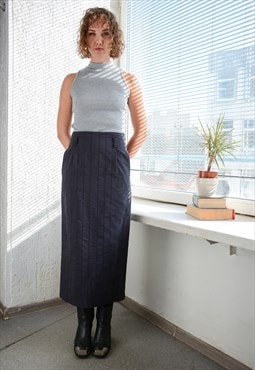 Vintage Black Striped Midi Skirt