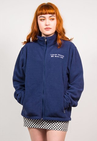 VINTAGE 90'S NAVY BLUE CEDARVILLE UNIVERSITY FLEECE JACKET