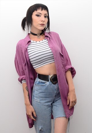 VINTAGE 90'S GENUINE SILK BLUSH PINK OVERSIZED SHIRT