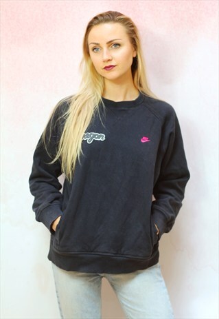 1990S VINTAGE DARK BLUE AND PINK CASUAL SWEATER