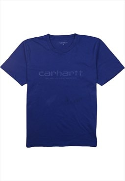 Vintage 90's Carhartt T Shirt Spellout Short Sleeves Blue