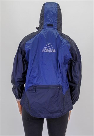 VINTAGE ADIDAS WINDBREAKER LOGO JACKET IN BLUE XS