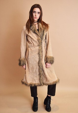 STUNNING VINTAGE 90'S GENUINE SUEDE SHEARLING COAT