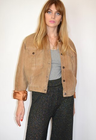 VINTAGE 90S LIGHT TAN BROWN SUEDE CROPPED JACKET