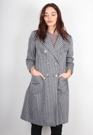 VINTAGE STRIPED DOUBLE BREASTED LONG COAT