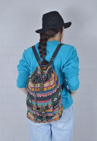 COLOURFUL MEDIUM AZTEC PATTERNED RUCKSACK
