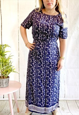 Vintage Blue Floral & Paisley 90's Maxi Dress
