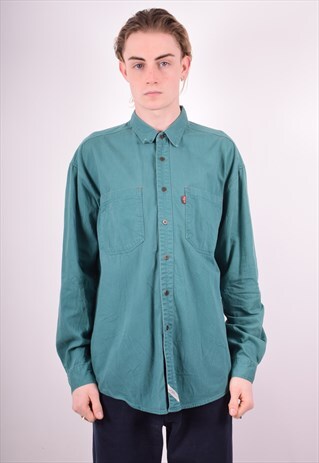 LEVI'S MENS VINTAGE DENIM SHIRT LARGE GREEN 90S