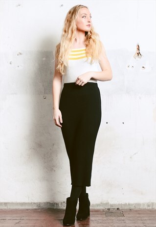 VINTAGE 80S BLACK KNITTED PENCIL SKIRT