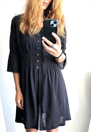 90s See Thru Black Tunic Dress Large