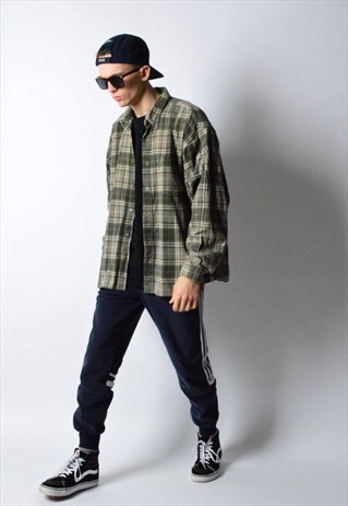 VINTAGE 90S KHAKI CHECK CORDUROY LONG SLEEVE SHIRT