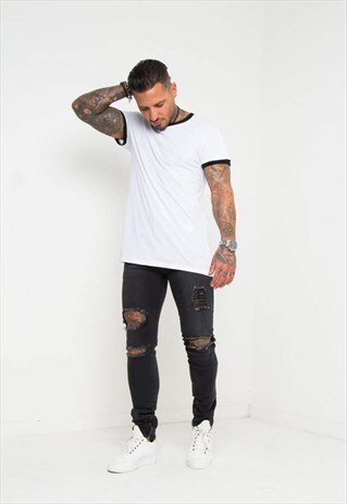 LOGAN SKINNY JEAN OPEN RIPS AND ANKLE ZIP