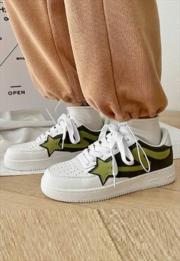 Star patch sneakers skater retro classic trainers in green