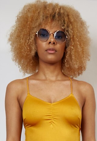 RETRO HEXAGON BLUE LENS SUNGLASSES