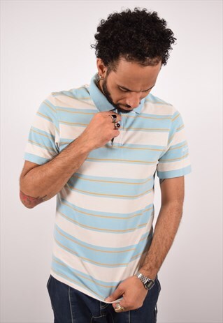VINTAGE CHAMPION POLO SHIRT STRIPES BLUE