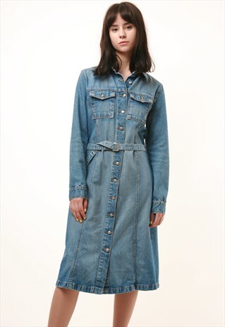 90S VINTAGE MIDI DENIM DRESS BUTTONS UP 517