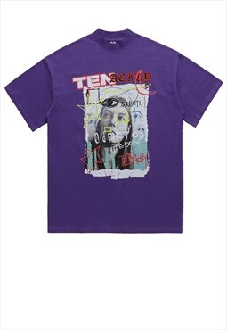 Graffiti print t-shirt grunge tee retro raver top in purple