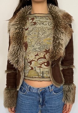 Y2K Vintage Faux Fur Retro Brown Coat