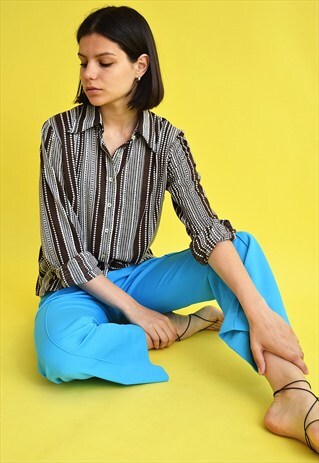 VINTAGE 70'S RETRO BOHO HIPPIE STRIPED JERSEY SHIRT