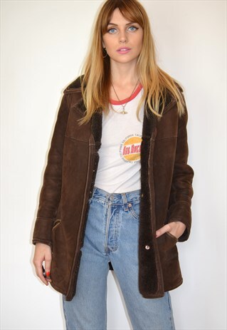 VINTAGE 70S DARK BROWN SHEEPSKIN SHEARLING COAT