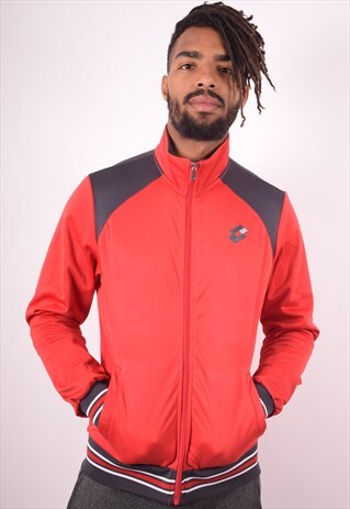 LOTTO MENS VINTAGE TRACKSUIT TOP JACKET MEDIUM RED 90S