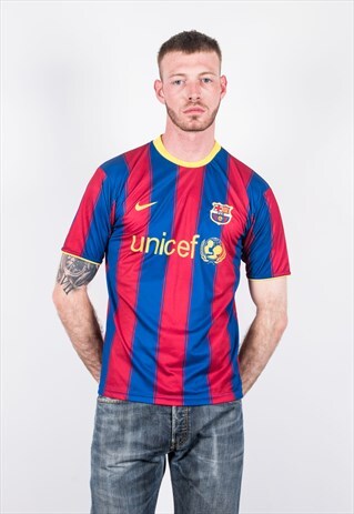 NIKE VINTAGE 1990S RED AND BLUE BARCALONA FOOTBALL SHIRT