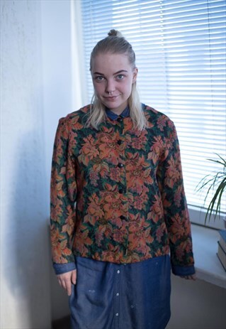 VINTAGE 80'S MULTICOLOUR FLOWER PRINT JACKET