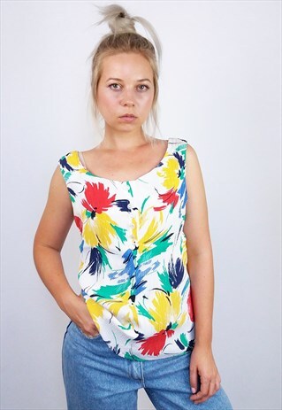VINTAGE 90'S FESTIVAL PASTEL GRAPHIC PRINT VEST / TOP