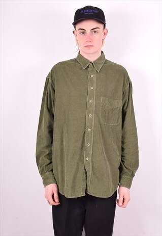 MENS VINTAGE CORDUROY SHIRT LARGE GREEN 90'S