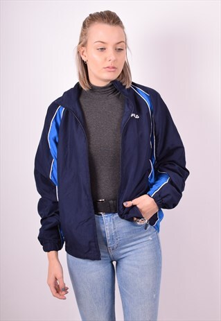 FILA WOMENS VINTAGE TRACKSUIT TOP JACKET MEDIUM BLUE 90S