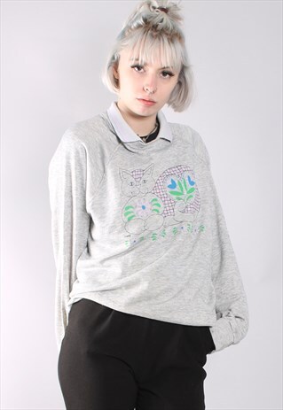 VINTAGE CAT ANIMAL PRINT SWEATSHIRT