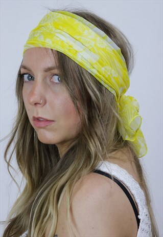 VINTAGE YELLOW 70'S FLORAL SEMI SHEER HEADSCARF SCARF