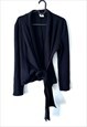 CROSS OVER WRAP BLACK LONG SLEEVE CROP TOP BLOUSE XS