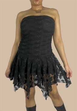 Vintage Y2K Whimsygoth Mini Dress Butterfly Mesh Overlay
