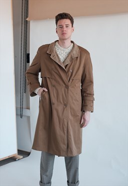 Vintage 60s Double Breasted Men Trench Coat in Brown M