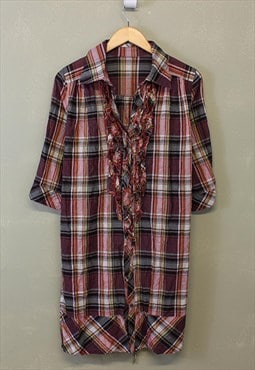 Vintage Y2K Plaid Ruffle Shirt Dress Multicolour 