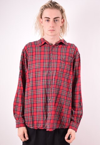 MENS VINTAGE FLANNEL SHIRT XL RED CHECK 90S