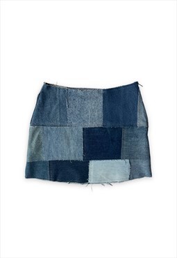 Vintage 90s Y2K reworked blue denim skirt patchwork design
