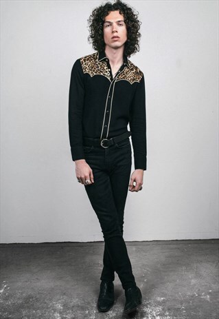 MENS ROXX BLACK AND LEOPARD WESTERN SHIRT