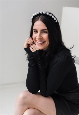 BLACK VELVET AND FAUX PEARL THICK HAIRBAND
