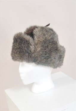 Vintage 90s suede leather faux fur trapper hat