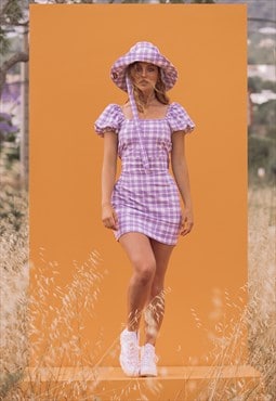 CARLA Lilac Gingham Short Summer Mini Dress 